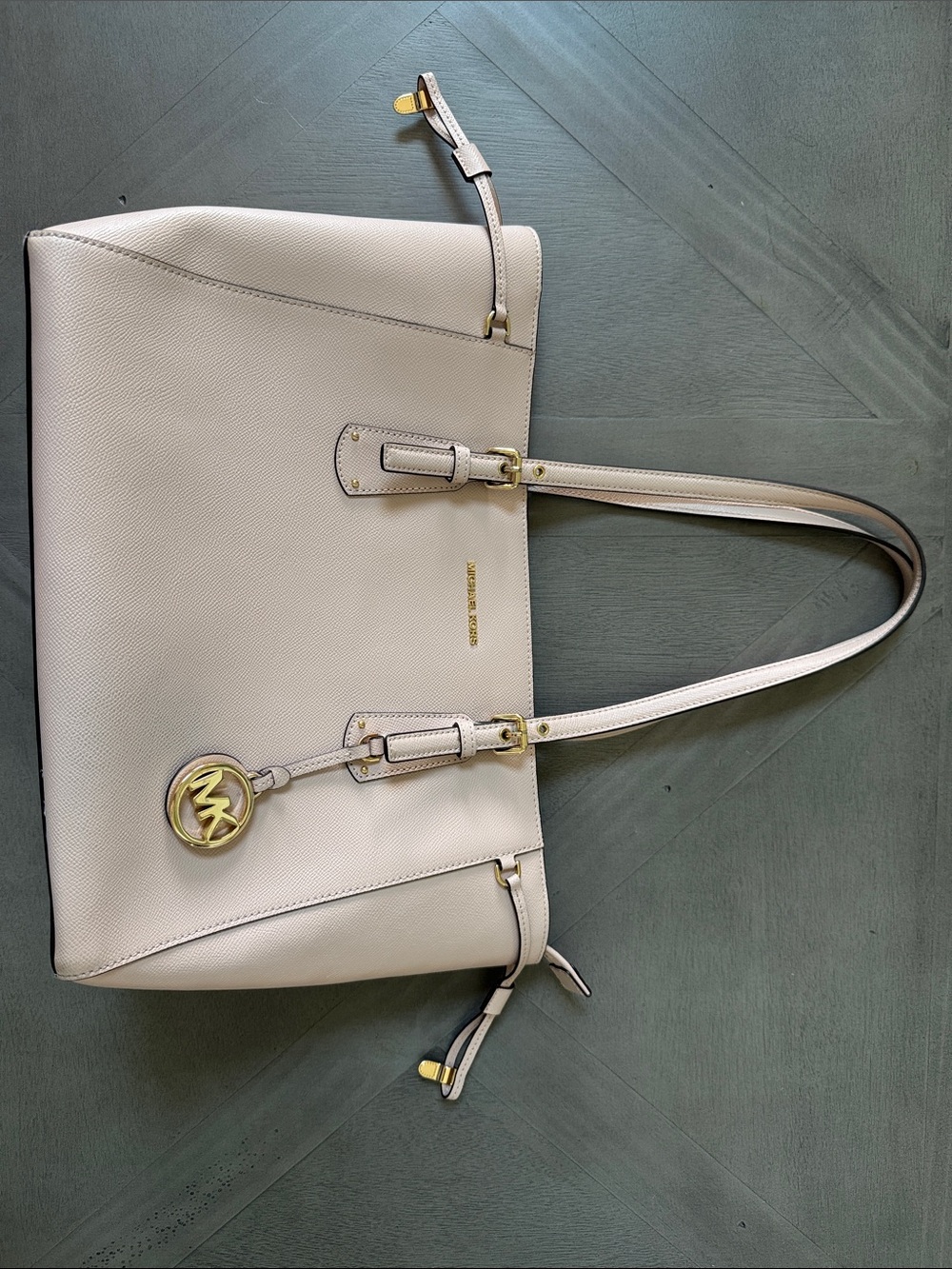 Michael Kors Pale Cream Saffiano Leather Tote with Gold Tone Hardware